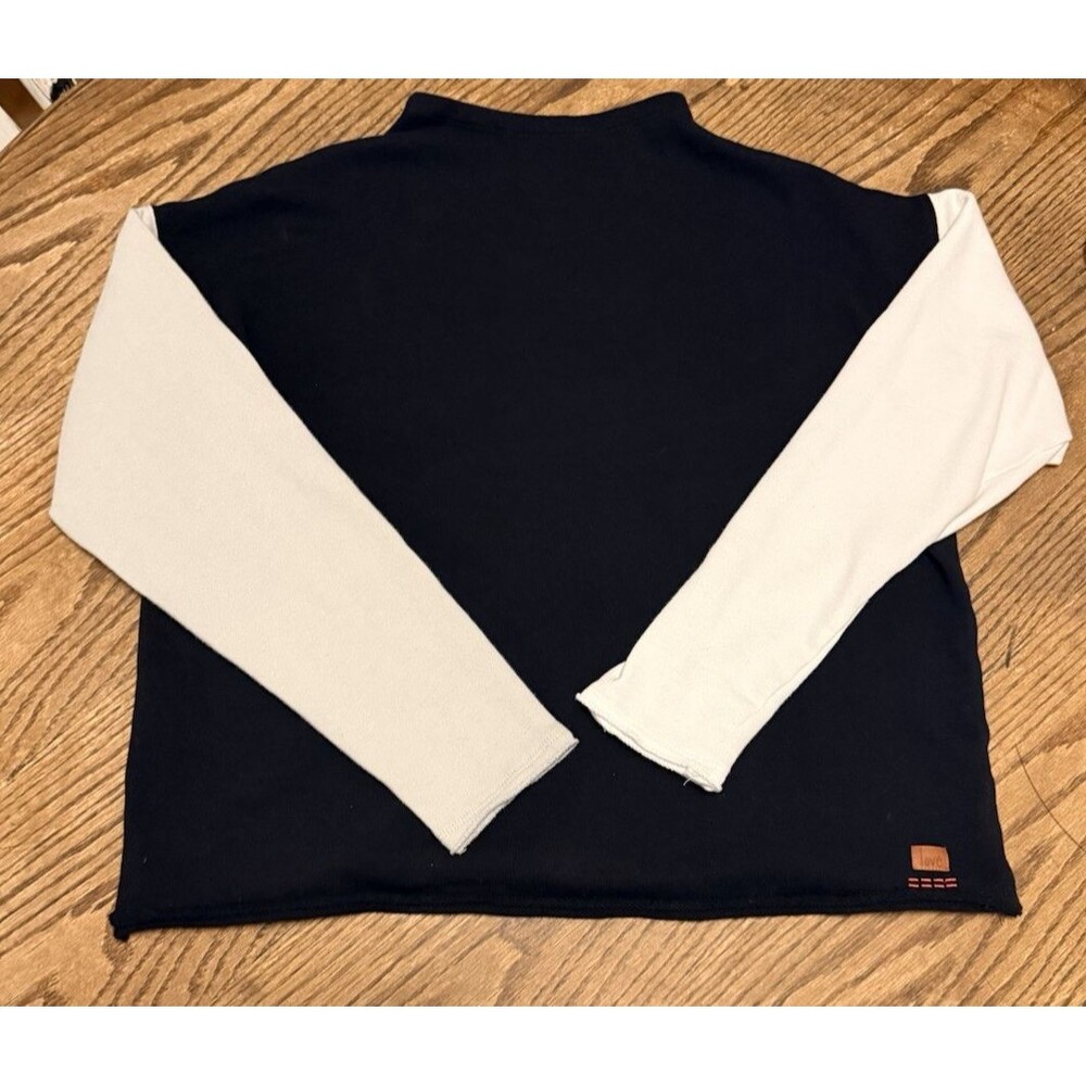 Peace Love World Women's XS Pullover Black Sweatshirt Raw Hem